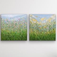 diptych of Wild Meadow Symphony #3 Pastel Spring dreams, Original Painting