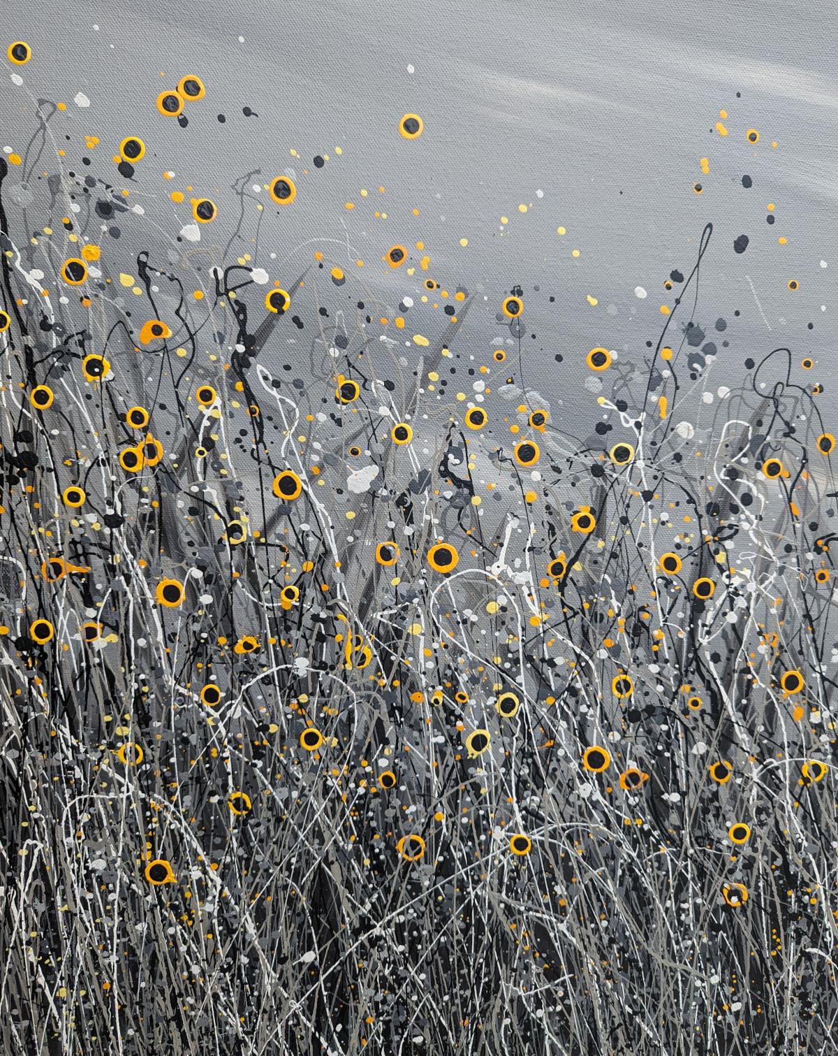Let The Sun Shine #5, Pintura original, Pradera floral, Naturaleza, Gris, Arte rojo 2