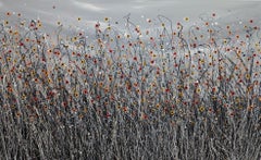 Let There Be Light #19, Original painting, Floral meadow, Nature, Grey, Red art