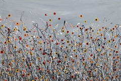 Let There Be Light #20, Original painting, Floral meadow, Nature, Grey, Red art