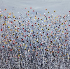 Let There Be Light #20, Quadro originale, Prato floreale, Nature, Grigio, Arte rossa