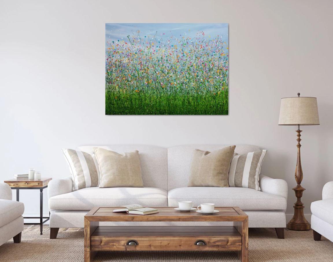 Lost In A World Of Colour Please Note - This piece will be taken off the wooden frame and the canvas will be shipped rolled in a tube In this piece I created nature untamed at peak bloom. The abstract and figurative fusion allows the colors to dance