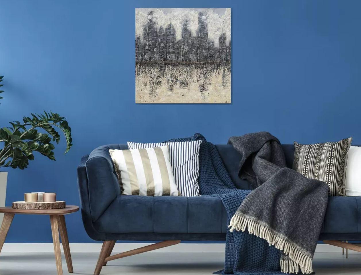 Metropoli di mezzanotte - Testa tra le nuvole, Quadro originale, Nature, Grigio in vendita 6