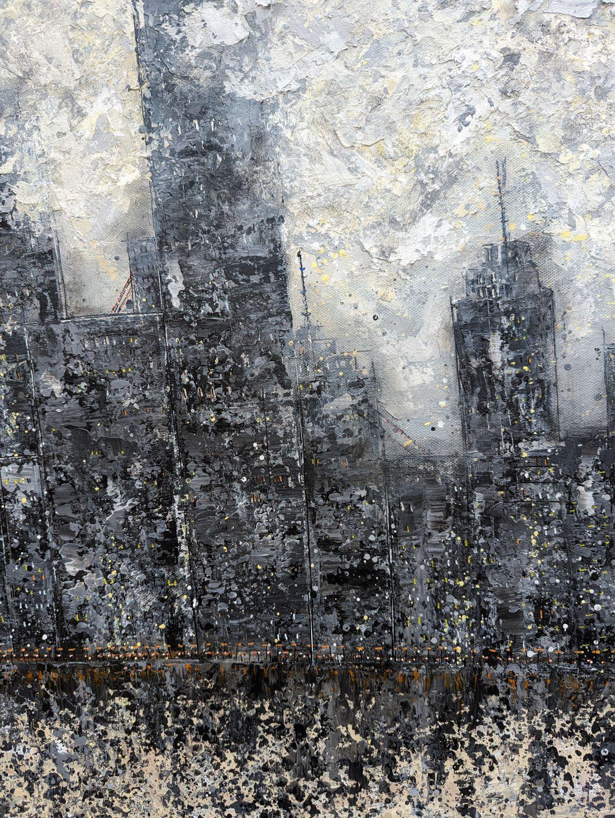 Metropoli di mezzanotte - Testa tra le nuvole, Quadro originale, Nature, Grigio in vendita 3