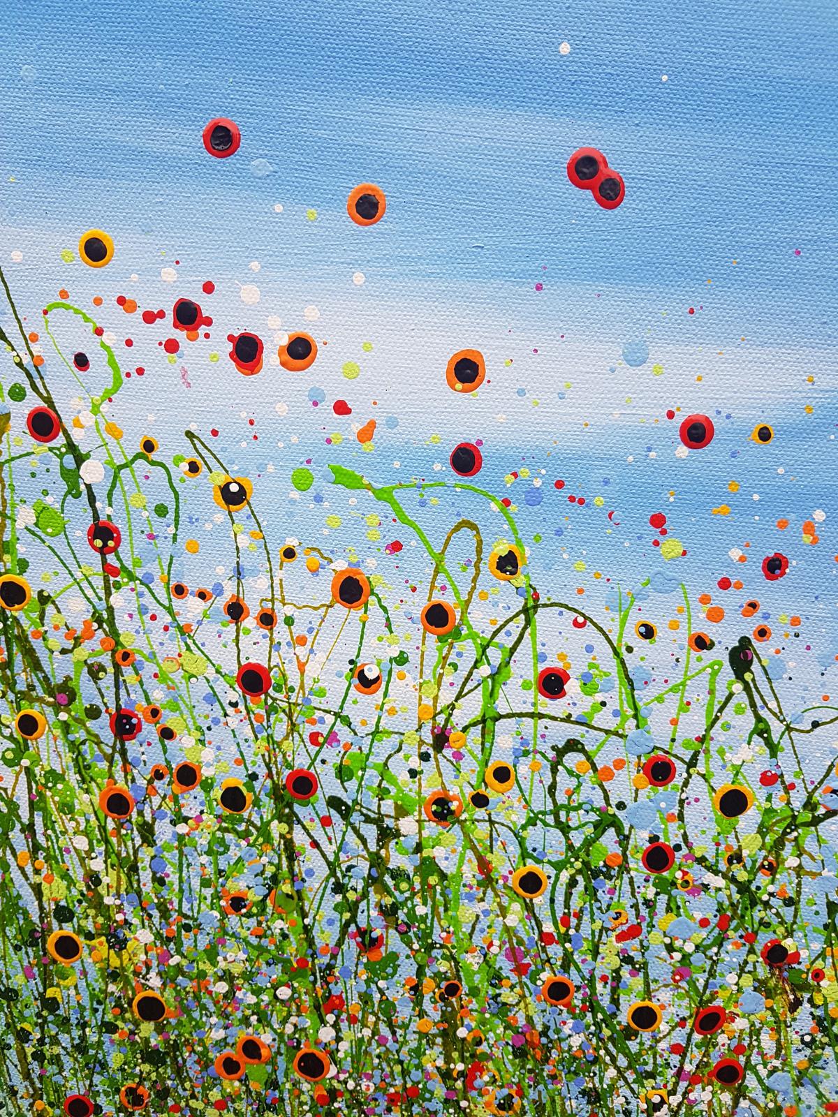 Morning Poppy Meadows #16  - Blue Landscape Painting by Lucy Moore