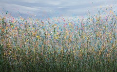 Moved By Nature, Abstract Expressionist Landscape Painting, Floral Art, Meadow