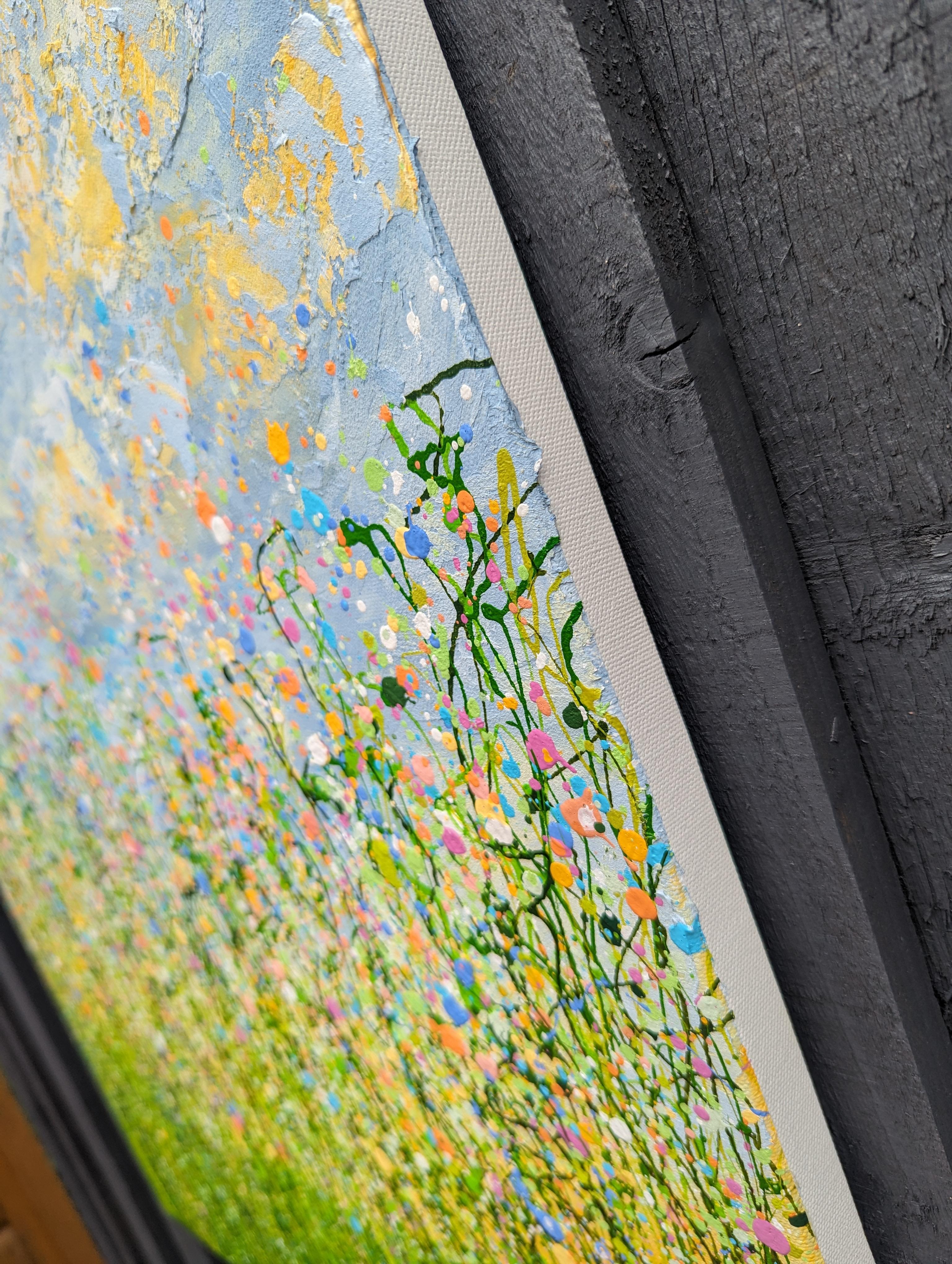 Pastel Spring Dreams #2, peinture originale, prairie florale, Nature, art gris, rouge en vente 2