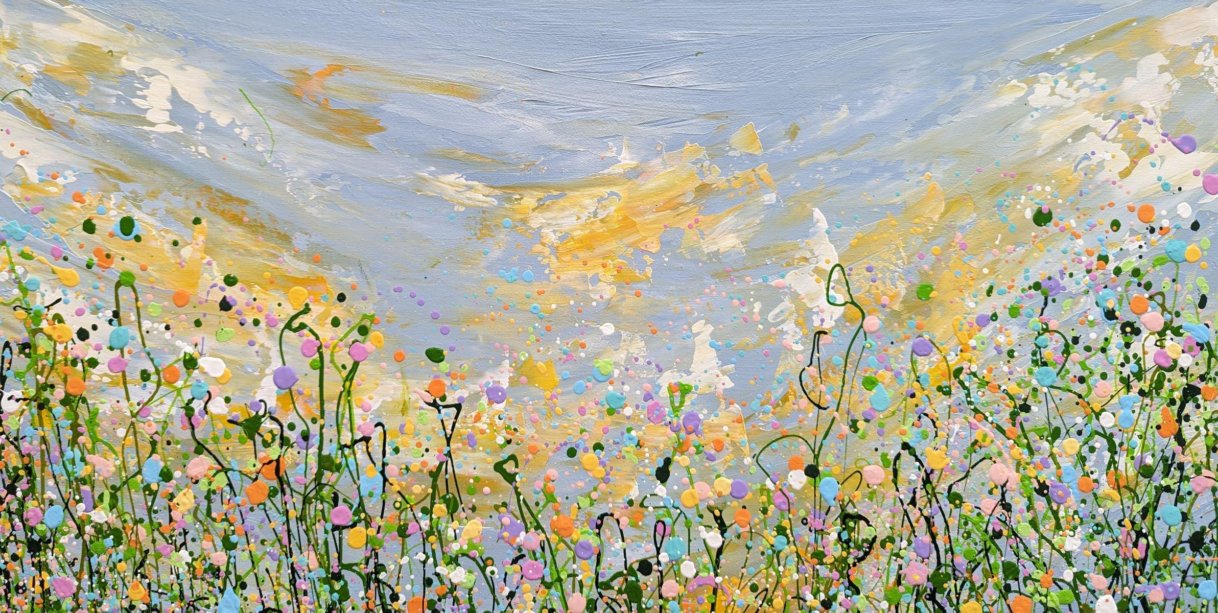 Pastel Spring Dreams - An Original semi-abstract painting by Lucy Moore. Using her signature string grass technique and a colourful palette Lucy has created a semi-abstract twist to her classic meadow paintings, This piece would brighten any home or