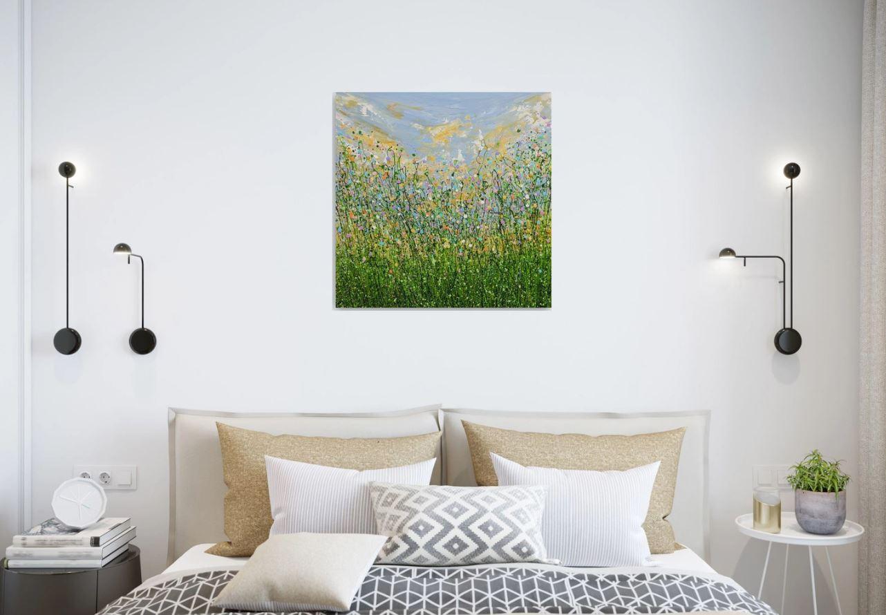 Pastel Spring Dreams, Original Painting, Flowers, Meadow, Sky For Sale 3