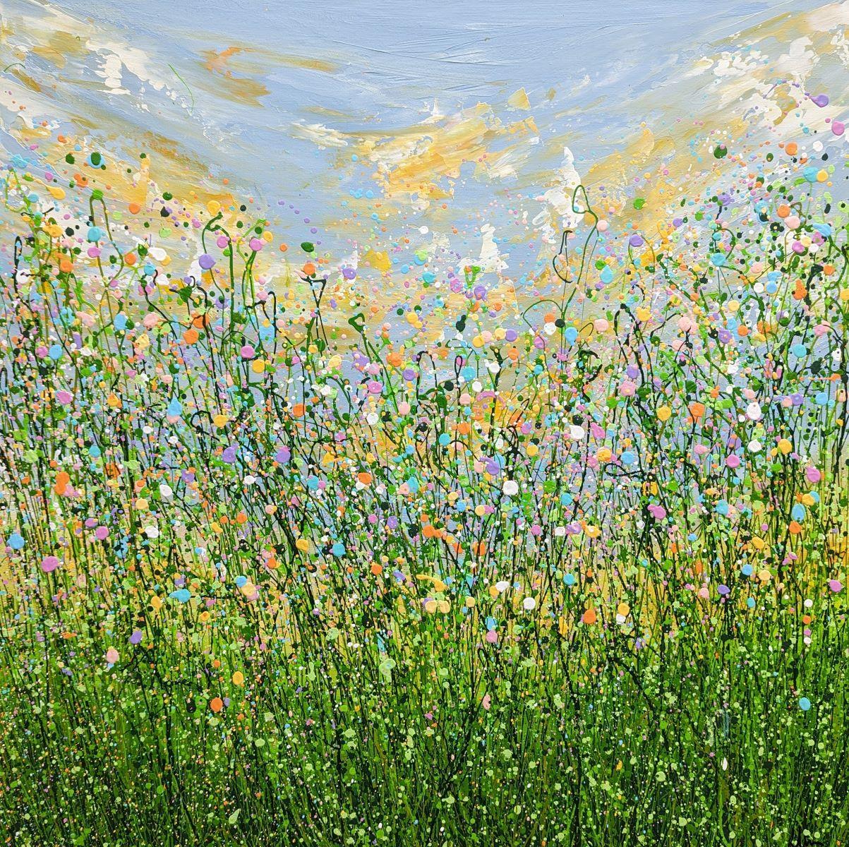 Pastel Spring Dreams, Original Painting, Flowers, Meadow, Sky For Sale 4