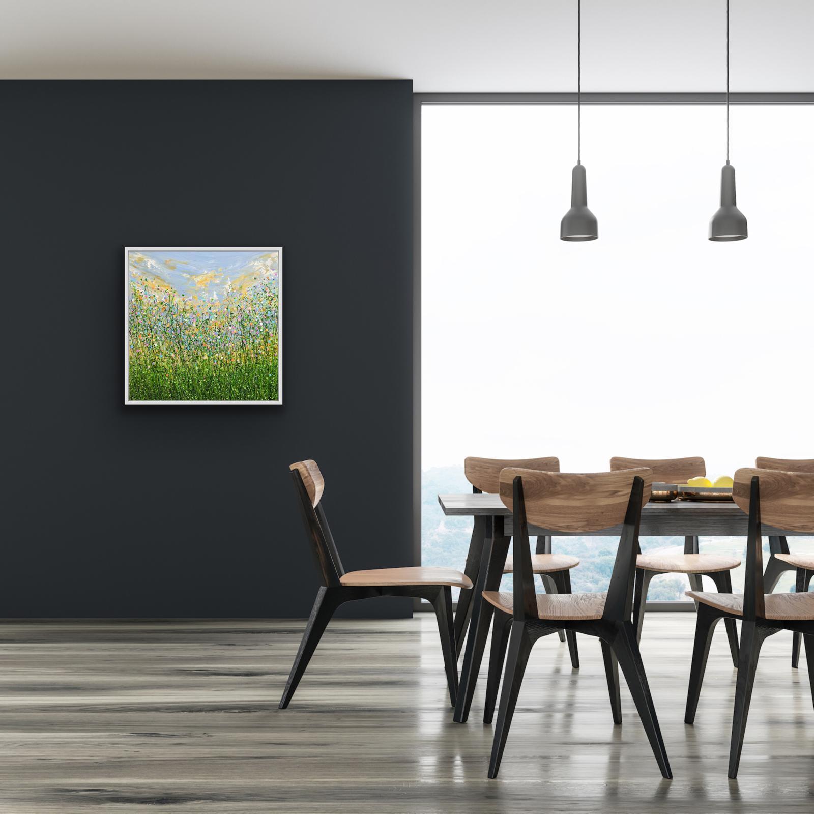 Pastel Spring Dreams, Original Painting, Flowers, Meadow, Sky For Sale 7