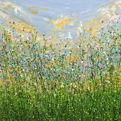 Pastel Spring Dreams, Original Painting, Flowers, Meadow, Sky