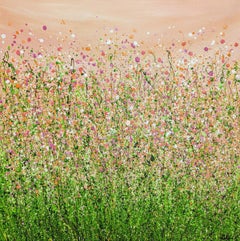 Pfirsich & Cremefarbenes Meadow Delight #2, Blumen-Landschaftsgemälde im expressionistischen Stil
