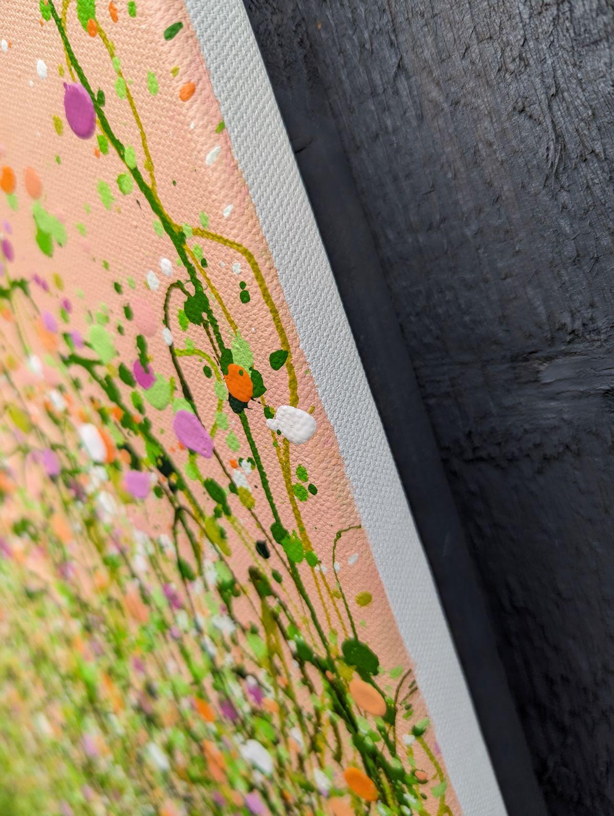 Peaches & Cream Meadow Delight #5, Original painting, Floral meadow, Nature - Painting by Lucy Moore