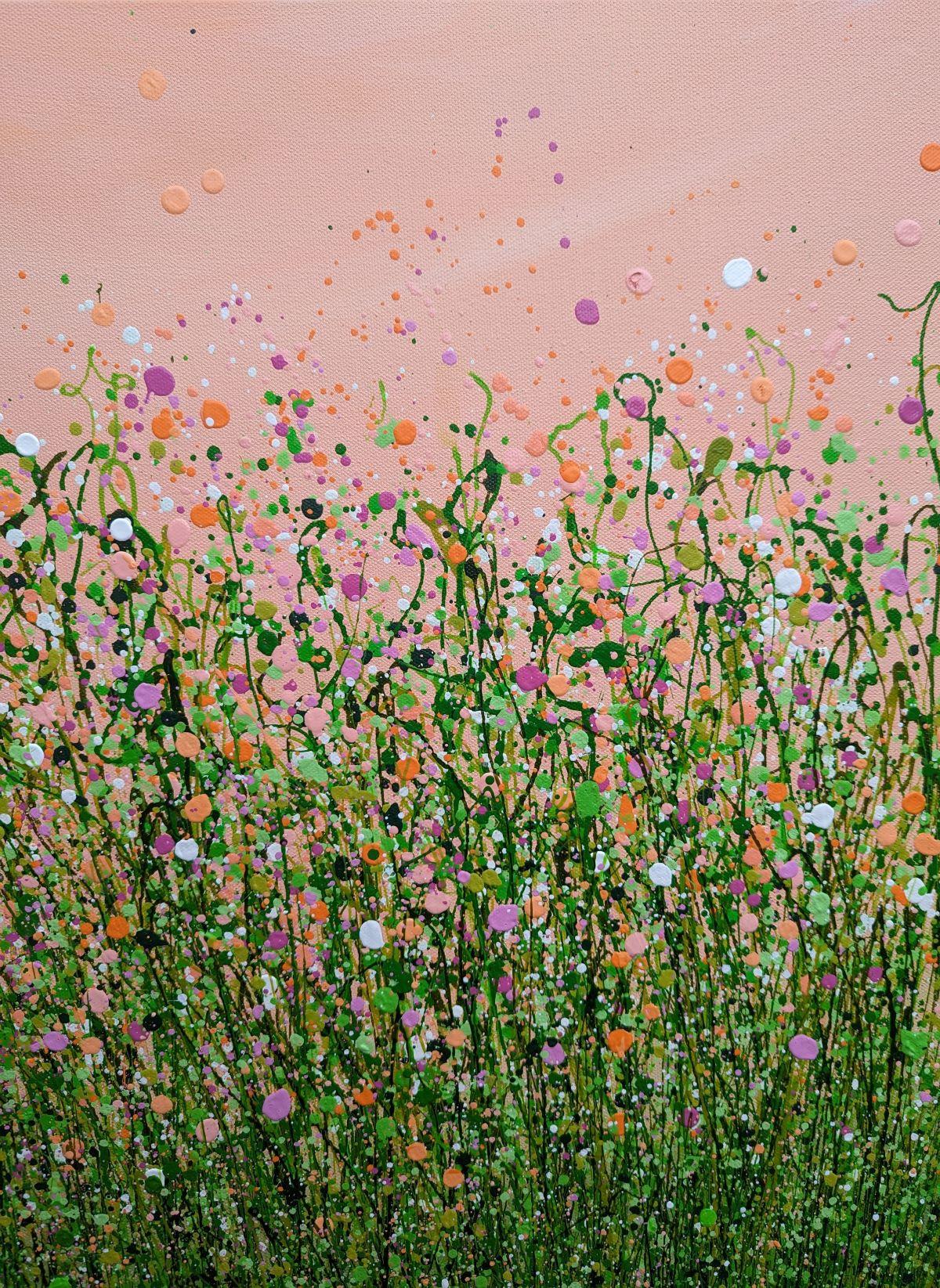 Peaches & Cream Meadow Delight #5, Original painting, Floral meadow, Nature - Contemporary Painting by Lucy Moore