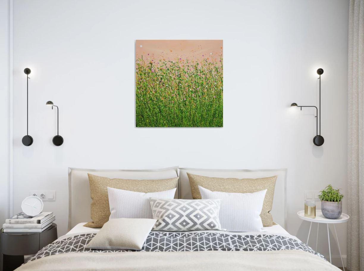Peaches & Cream Meadow Delight #5, Original painting, Floral meadow, Nature For Sale 2