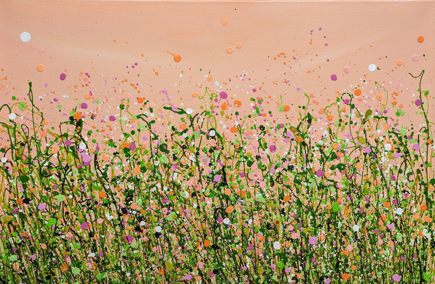 Peaches & Cream Meadow Delight #5, Original painting, Floral meadow, Nature For Sale 4