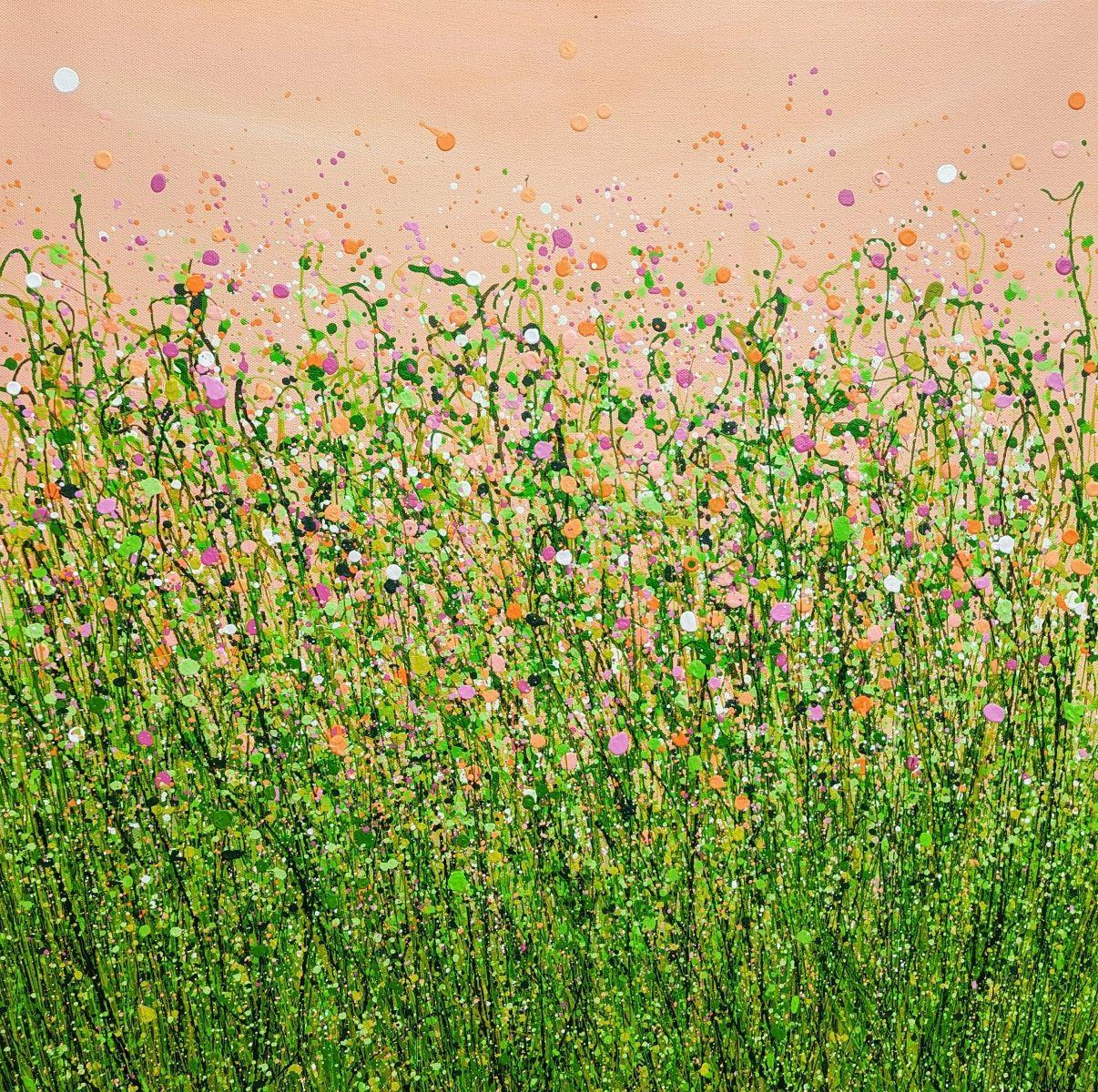 Lucy Moore Landscape Painting - Peaches & Cream Meadow Delight #5, Original painting, Floral meadow, Nature