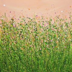 Pesche e crema, delizia del prato #5, Quadro originale, Prato floreale, Nature