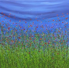 Poppies By Twilight, Original painting, abstract art, floral art, landscape art