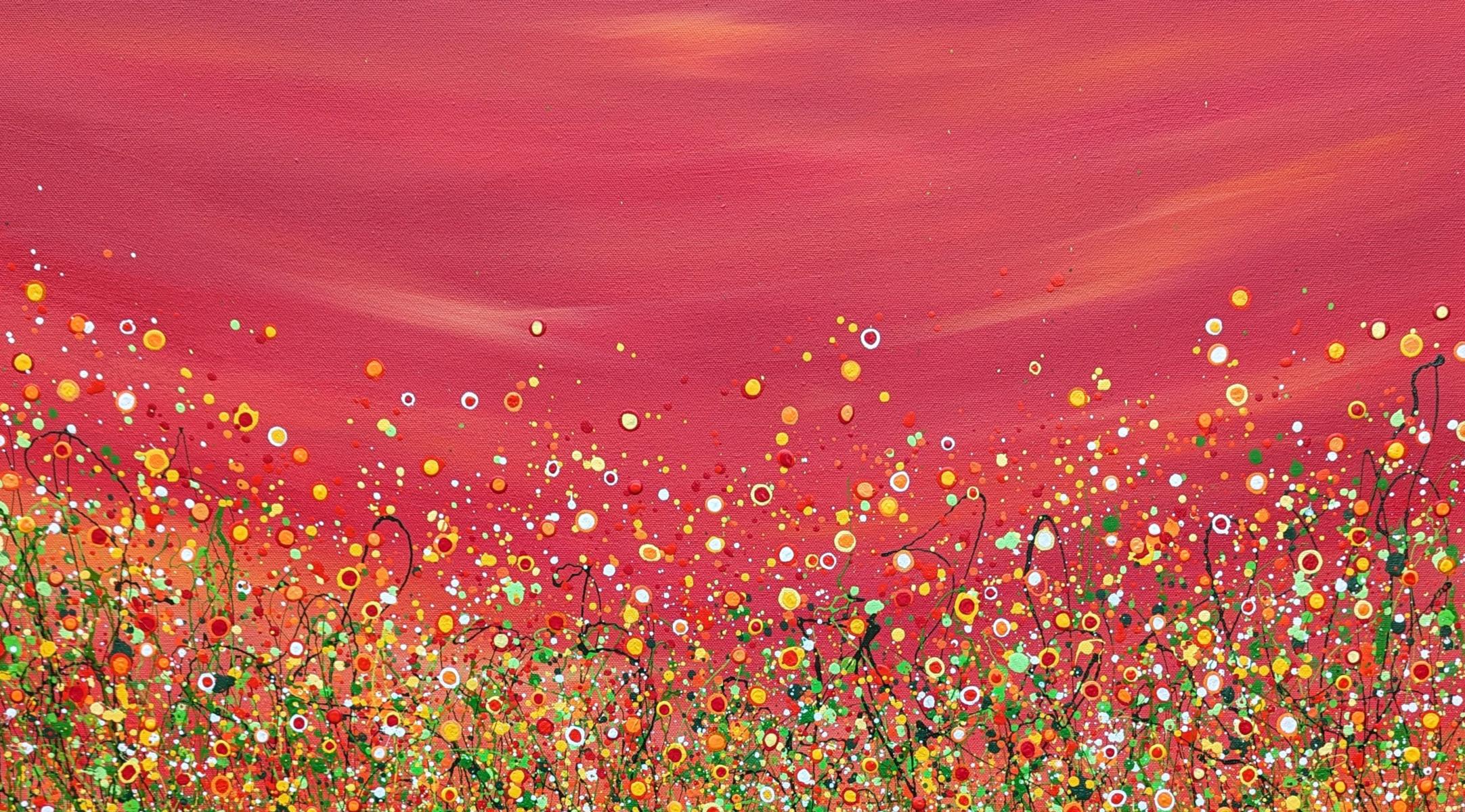 Popping Red Sky Meadows - Painting by Lucy Moore