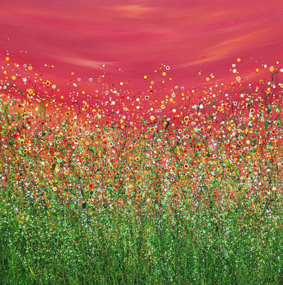 Lucy Moore Abstract Painting - Popping Red Sky Meadows