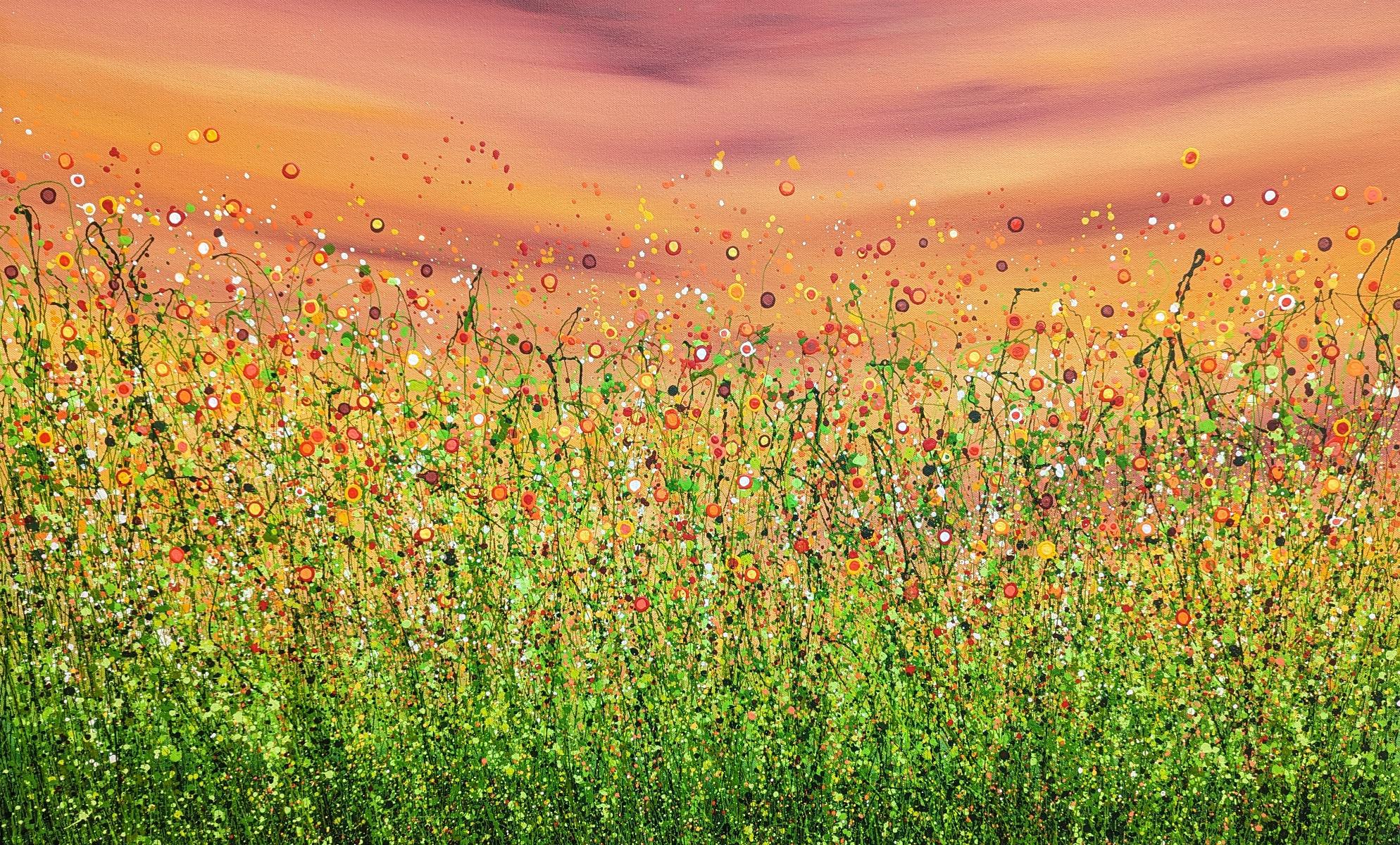 Lucy Moore Landscape Painting – Popping Sunrise Meadows #2, Abstraktes geblümtes Gemälde, Original-Landschaftskunst