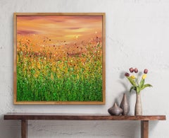 Popping Sunrise Meadows by Lucy Moore, Floral Meadow painting, Original painting