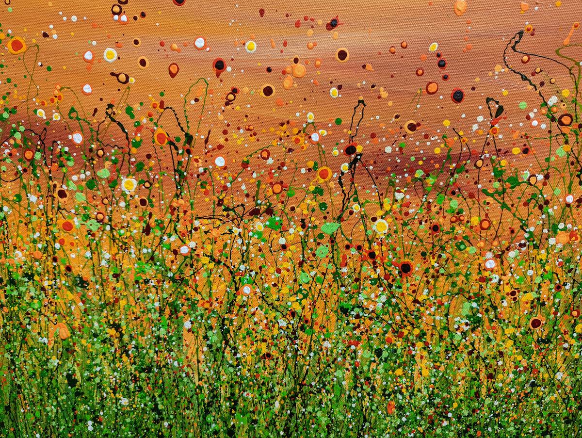 Peinture florale Meadow « Popping Sunrise Meadows » de Lucy Moore, peinture originale en vente 5