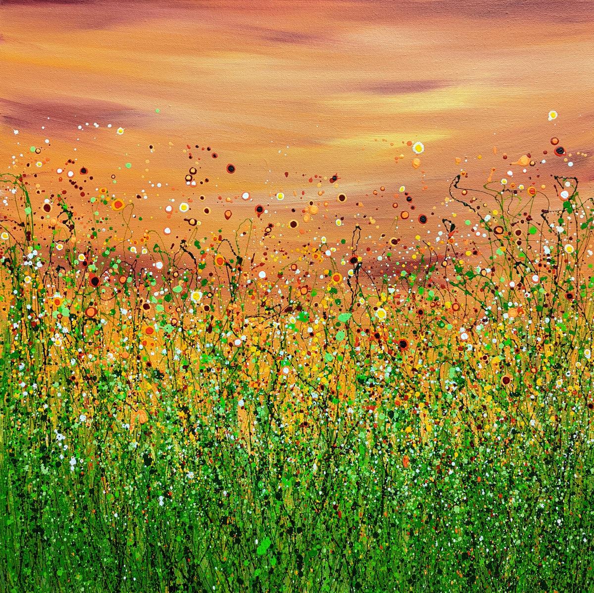 Popping Sunrise Meadows by Lucy Moore, Floral Meadow painting, Original painting For Sale 4