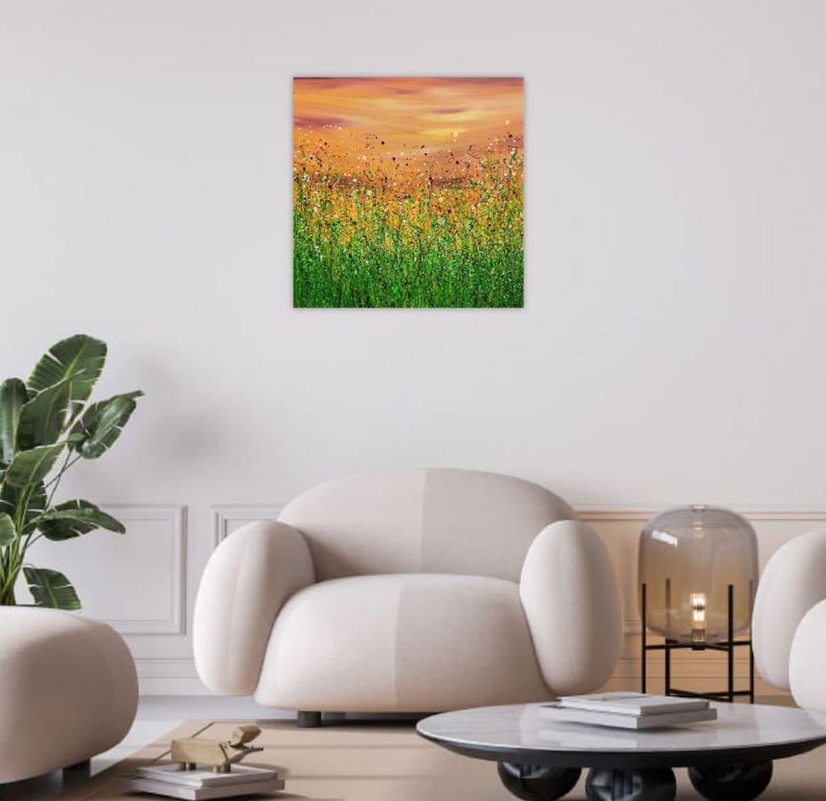 Popping Sunrise Meadows by Lucy Moore, Floral Meadow painting, Original painting For Sale 5