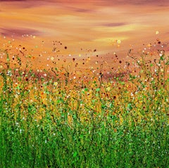 Peinture florale Meadow « Popping Sunrise Meadows » de Lucy Moore, peinture originale
