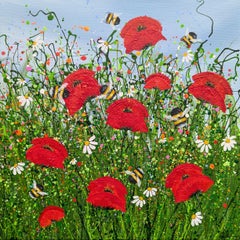 Poppy Meadow Delight #2, peinture originale, paysage, Contemporary