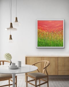 Le ciel rouge de la nuit n° 9, peinture de paysage de style expressionniste abstrait, art floral