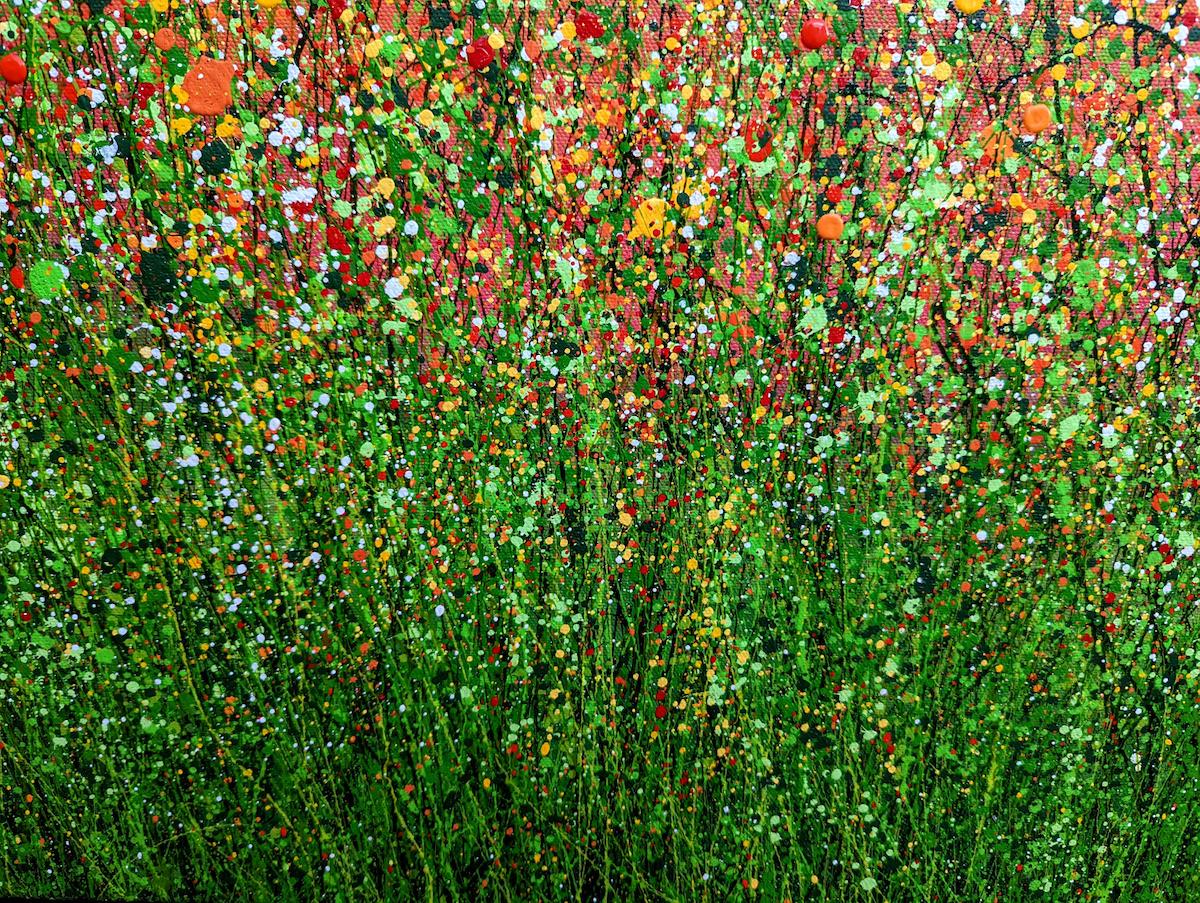 Cielo rosso di notte #9, pittura di paesaggio in stile espressionista astratto, arte floreale - Abstract Painting Arancia di Lucy Moore