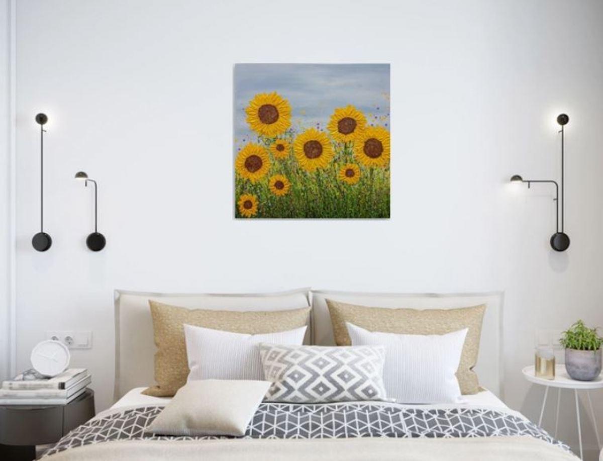 „ Say it with Sunflowers“ von Lucy Moore, zeitgenössische Landschaftskunst, Originalkunst im Angebot 9