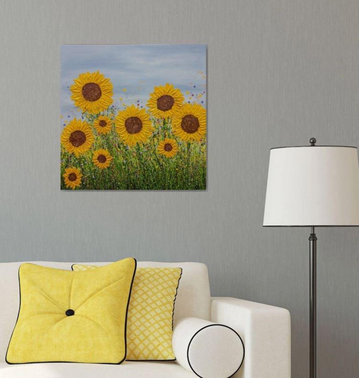 „ Say it with Sunflowers“ von Lucy Moore, zeitgenössische Landschaftskunst, Originalkunst im Angebot 10