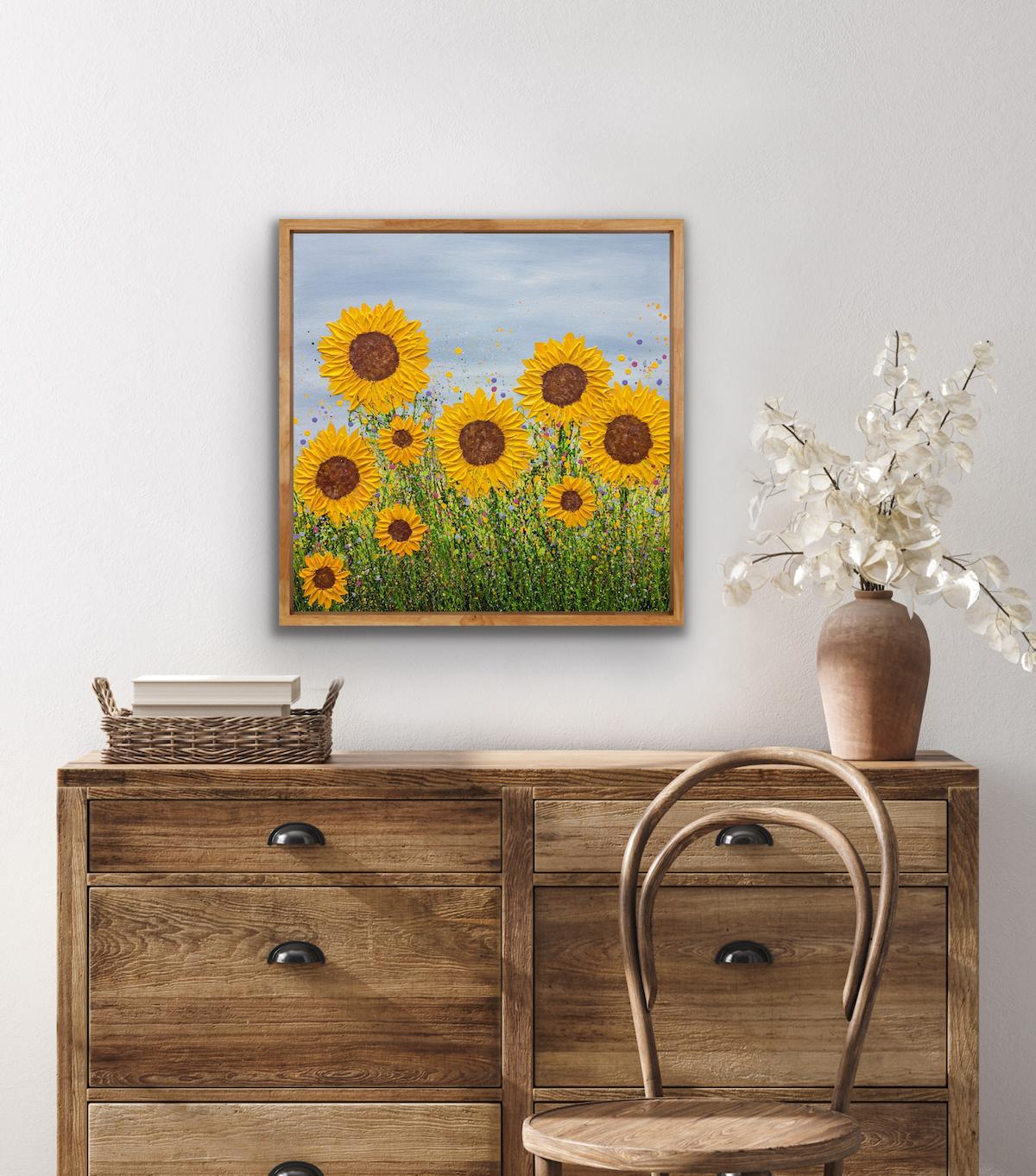 „ Say it with Sunflowers“ von Lucy Moore, zeitgenössische Landschaftskunst, Originalkunst im Angebot 1