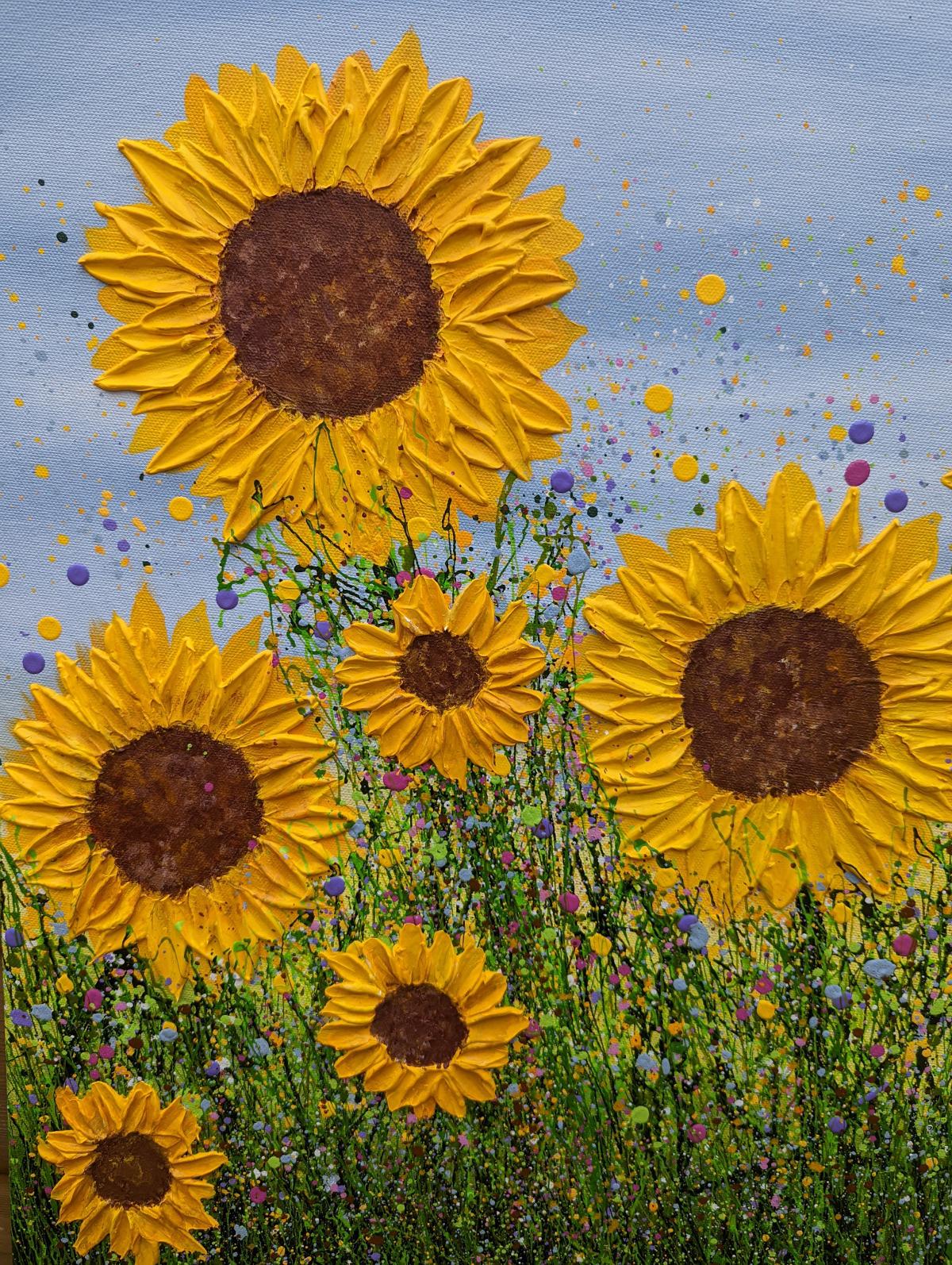 „ Say it with Sunflowers“ von Lucy Moore, zeitgenössische Landschaftskunst, Originalkunst im Angebot 4