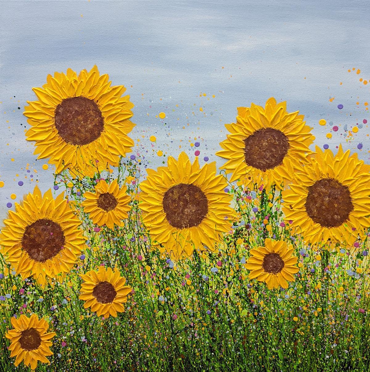 Sag es mit Sonnenblumen - von Lucy Moore [2022]
original und handsigniert vom Künstler 
Acryl auf Leinwand
Bildgröße: H:60 cm x B:60 cm
Gesamtgröße des ungerahmten Werks: H:60 cm x B:60 cm x T:1,5cm
Ungerahmt verkauft
Bitte beachten Sie, dass die