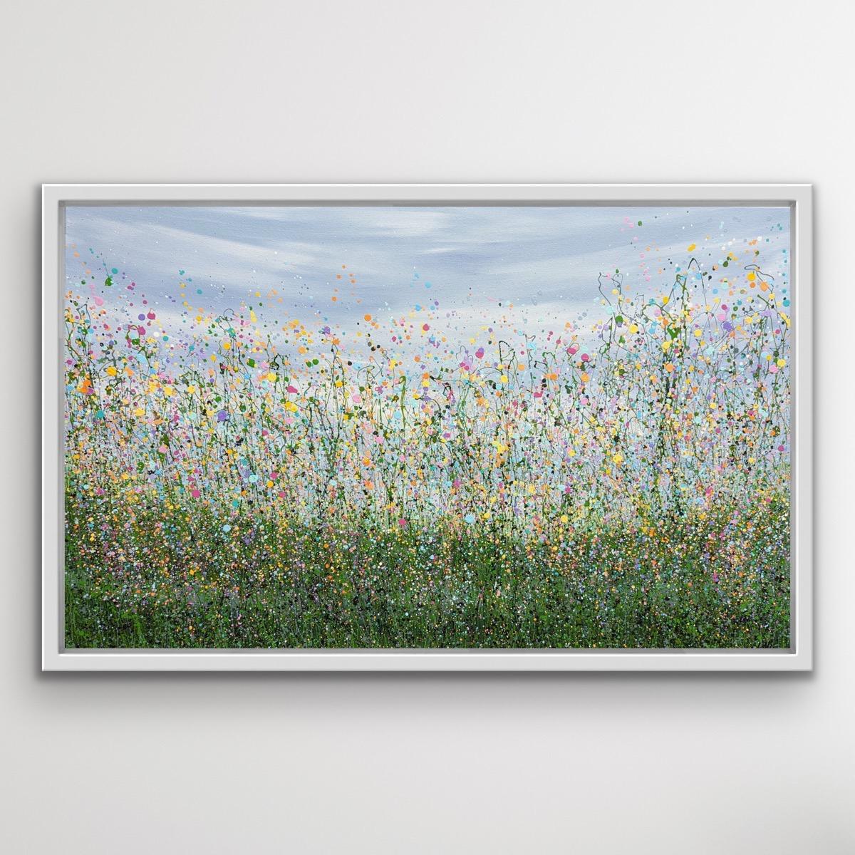 Serene Light Meadows, Bright Floral Landscapes Paintings, Flower Artwork - Gray Abstract Painting by Lucy Moore