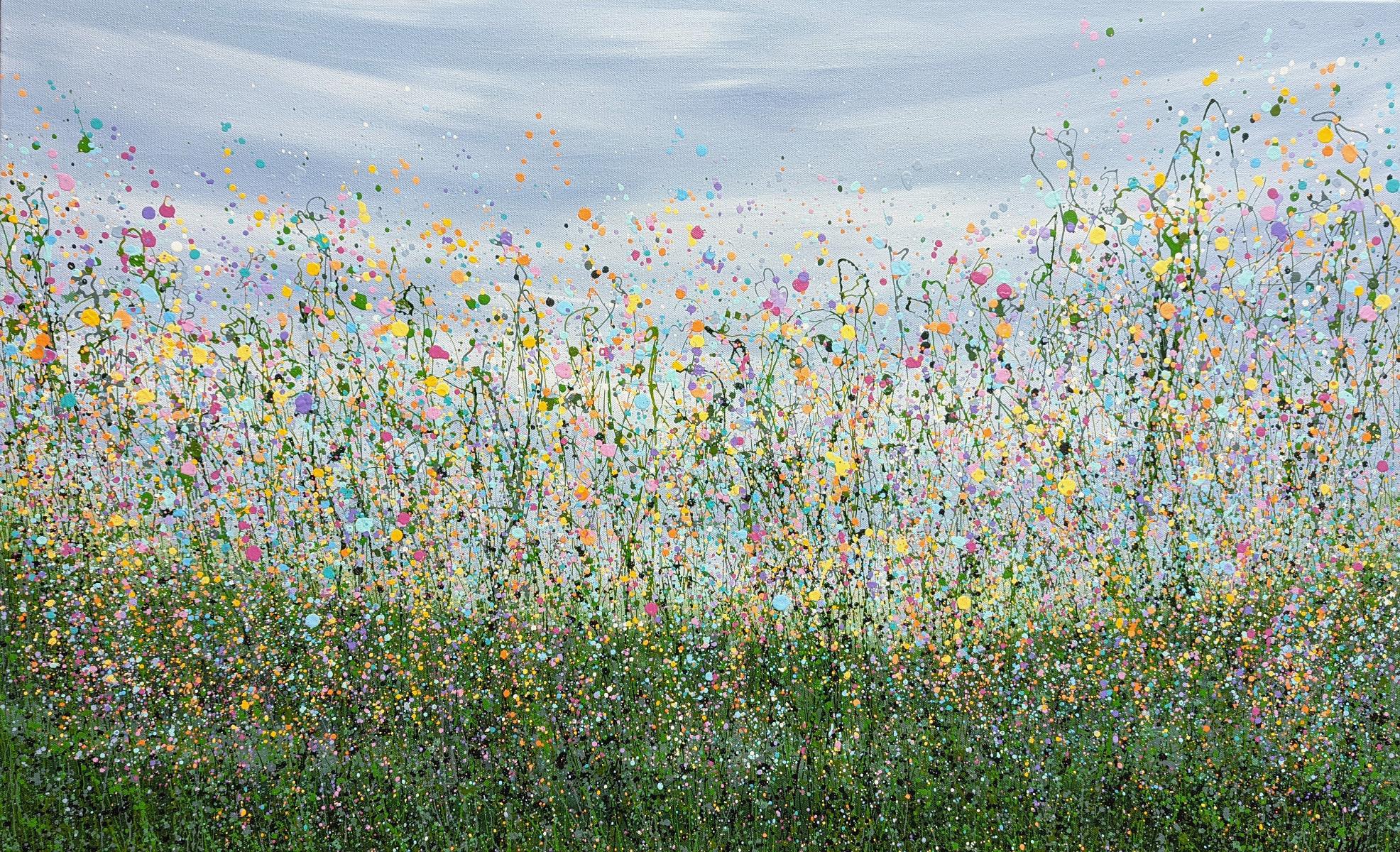 Lucy Moore Abstract Painting - Serene Light Meadows, Bright Floral Landscapes Paintings, Flower Artwork