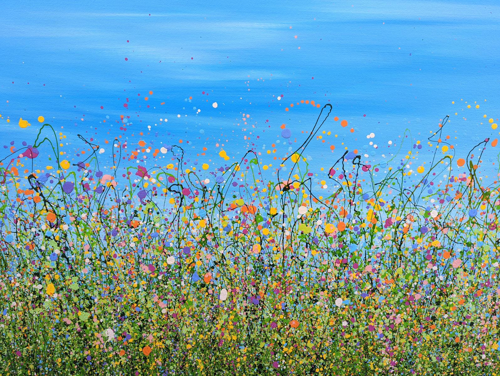 Primavera all'orizzonte #2 - Landscape Painting Blu di Lucy Moore