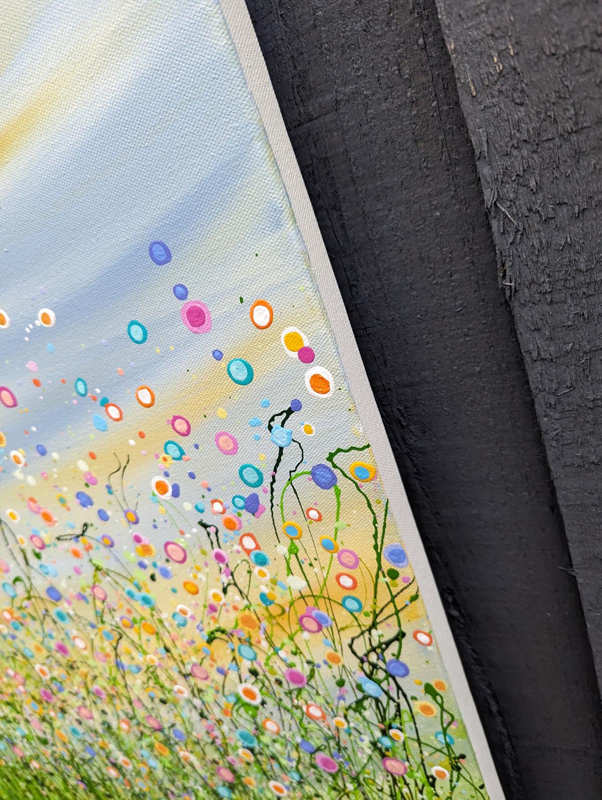 Summer Sprinkles, Original painting, Floral meadow, Nature, Sky, Flowers, Bright - Contemporary Painting by Lucy Moore