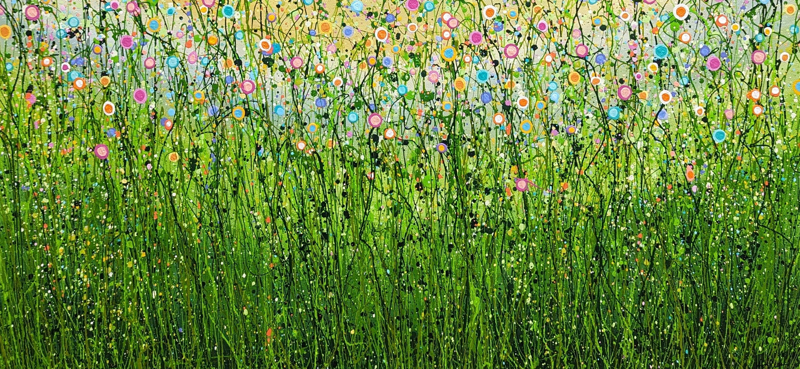Sommer Sprinkles, Originalgemälde, Blumenwiese, Nature, Himmel, Blumen, hell im Angebot 1