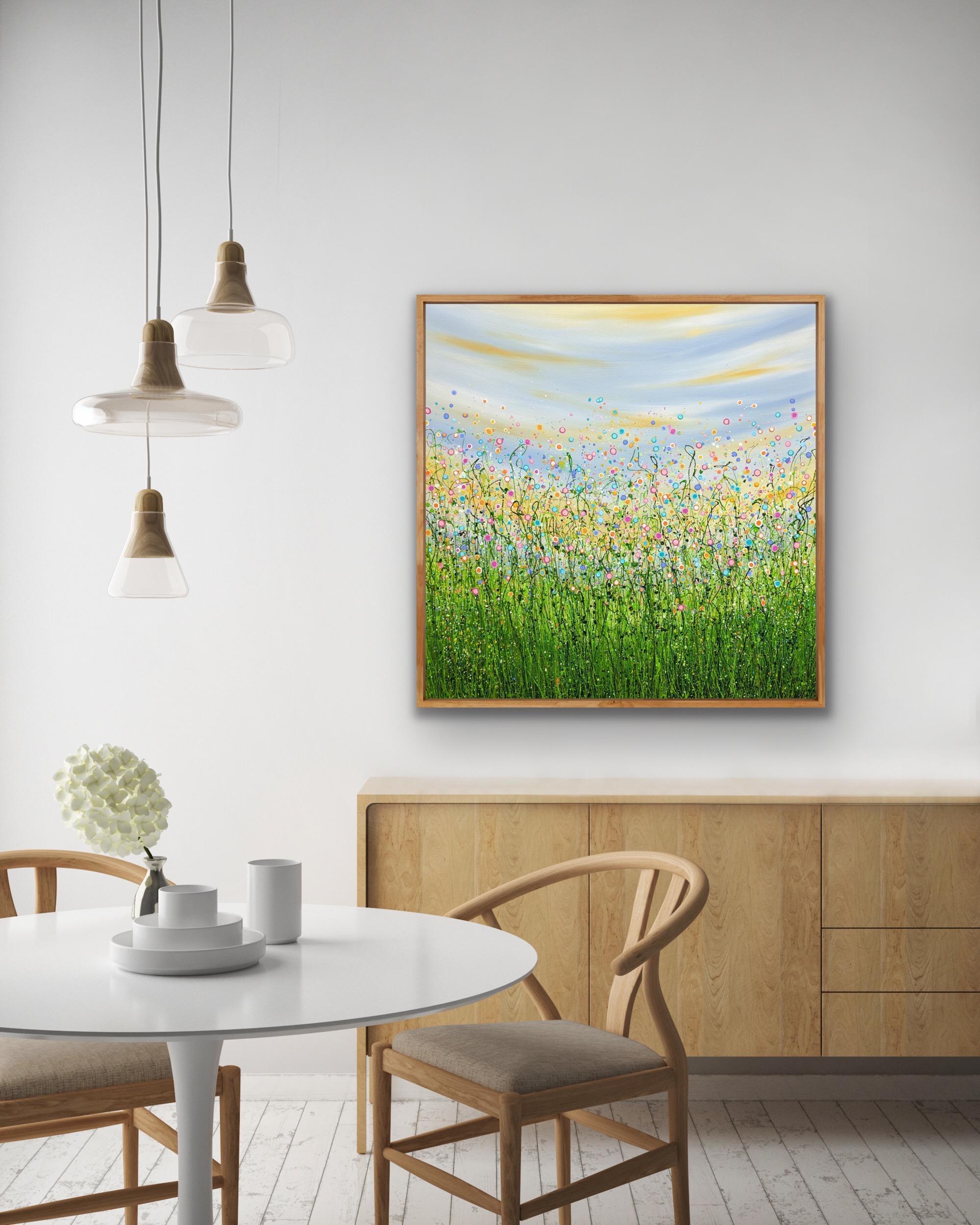 Summer Sprinkles, Original painting, Floral meadow, Nature, Sky, Flowers, Bright For Sale 3