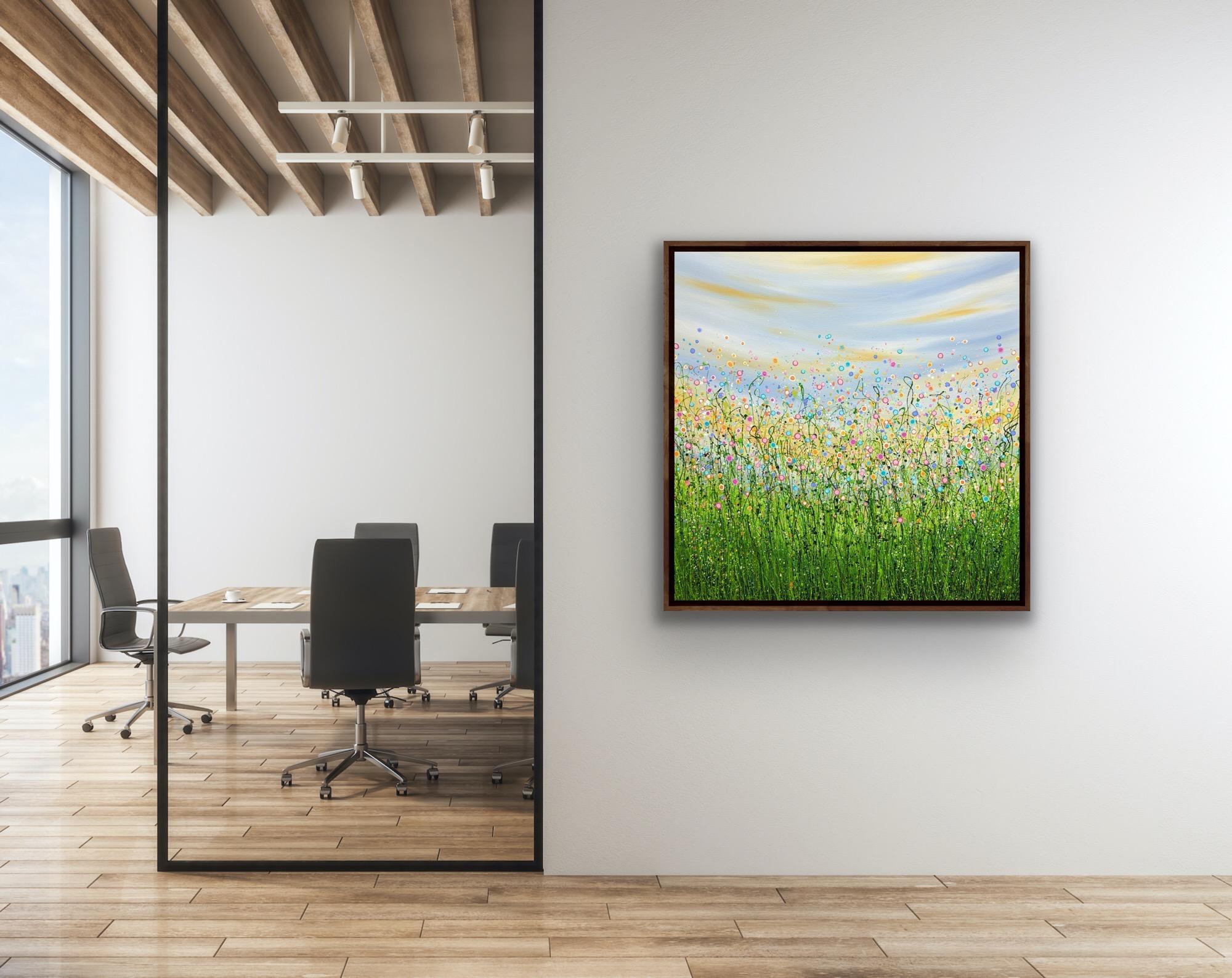 Summer Sprinkles, Original painting, Floral meadow, Nature, Sky, Flowers, Bright For Sale 5