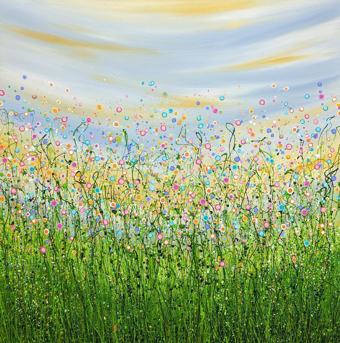 Lucy Moore Abstract Painting – Sommer Sprinkles, Originalgemälde, Blumenwiese, Nature, Himmel, Blumen, hell