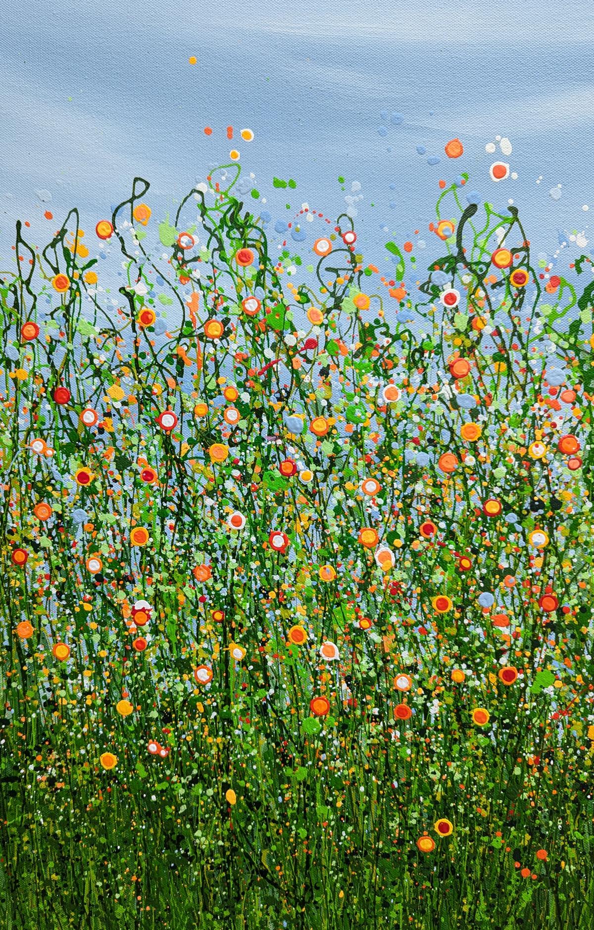 Summers Warm Embrace - 60 x 60 cm Nel realizzare quest'opera, mentre fondevo gli acrilici, ho immaginato un prato immerso nella luce dorata del sole, una celebrazione dello splendore della natura. Adoriamo i dipinti originali di Lucy Moore. Sono
