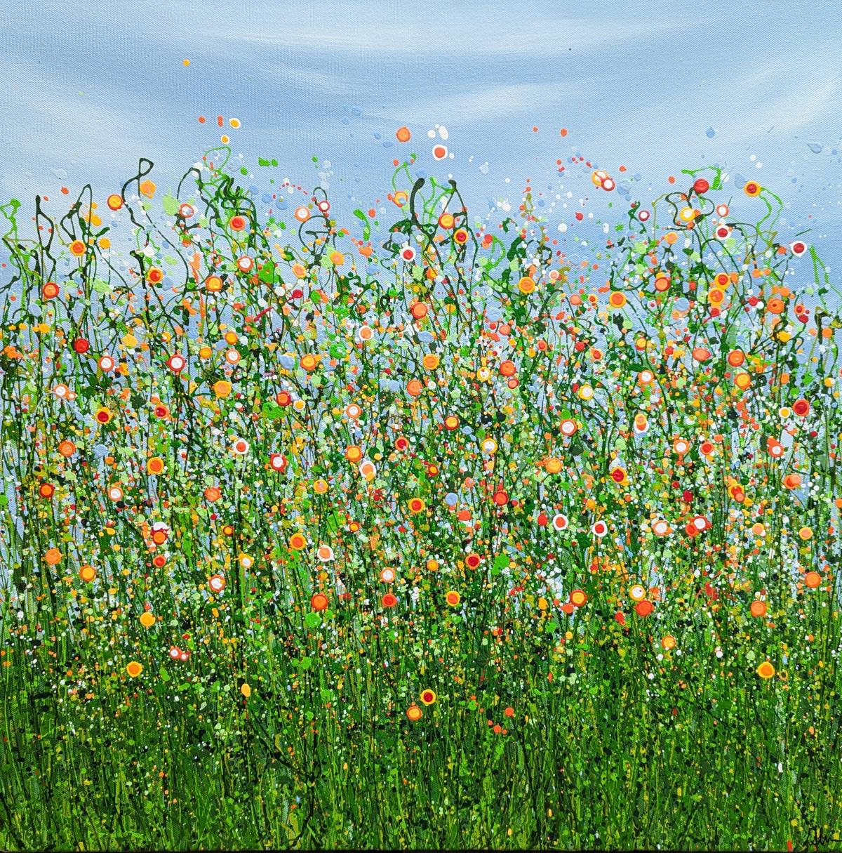 Abbraccio caldo dell'estate, quadro originale, paesaggio, contemporaneo - Painting di Lucy Moore